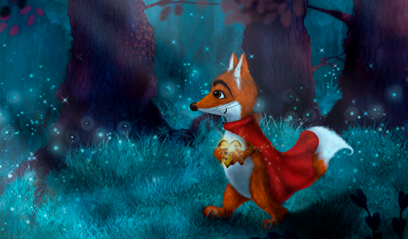 Piirroskuva ketusta joka kantaa sylissään kultaista sydäntä. 