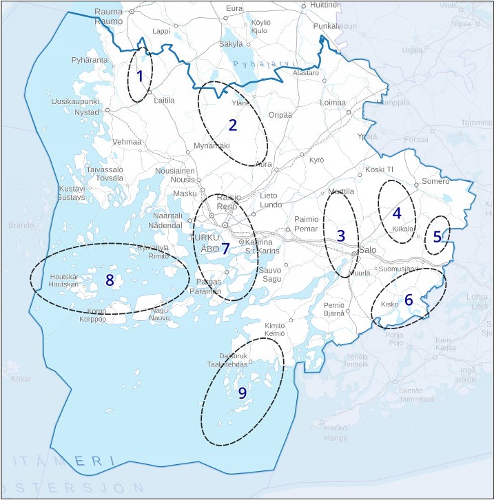 Kartta, Varsinais-Suomen lumo-keskittymien tietokorttien luonnokset – lopulliset valmistuvat 2027 mennessä 